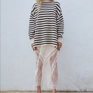 Zara striped black and beige oversized knit sweater